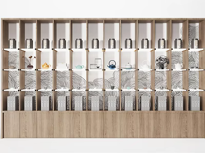 Modern Wooden Decorative Cabinet With Multiple Compartments And Decor Items 3d model