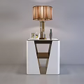 White Modern Nightstand With Stylish Lamps Vase And Yellow Flowers Decor
