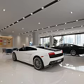 4S Car Showroom Featuring White Sports Car Black Sedan And Bright Modern Interior