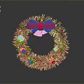 Christmas Wreath Decoration With Green Pine Red Bow Golden Bells And Berries