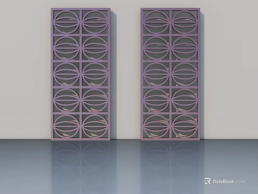 Purple Casement Door With Hollowed Out Pattern For Modern Interior Design 3d model 