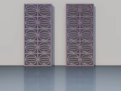Purple Casement Door With Hollowed Out Pattern For Modern Interior Design 3d model