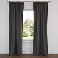 Dark Fabric Curtains Hanging By Window With Green Trees Outside Wall