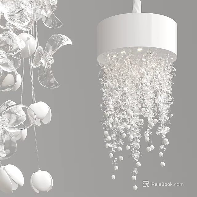 Crystal Chandelier With White Frame Hanging Spherical Beads And Petal Decor Elements 3d model 