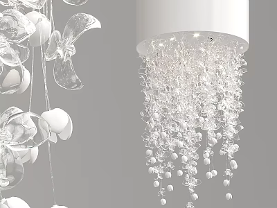 Crystal Chandelier With White Frame Hanging Spherical Beads And Petal Decor Elements 3d model