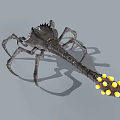 3D Rendered Fantasy Creature With Spider Like Legs Spiked Back And Yellow Bulbous Tail