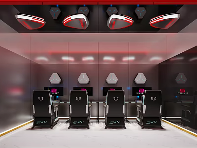 Modern Gaming Cafe Interior With Ergonomic Chairs High Performance PCs And RGB Lighting 3d model