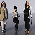 Women Walking In Plaid Blazer Sitting Checking Phone Standing With White Coat And Bags