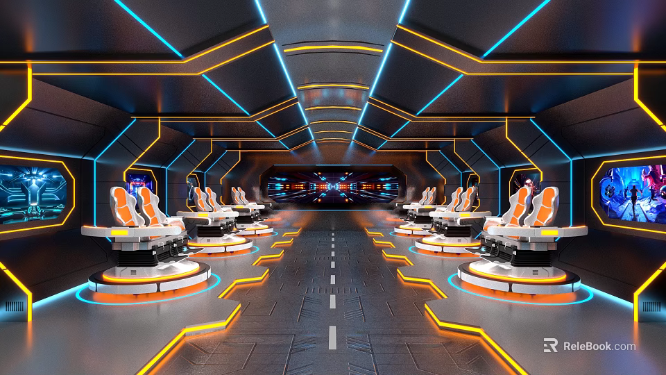 Futuristic Interior With Neon Lights And High Tech Seats 3d model 