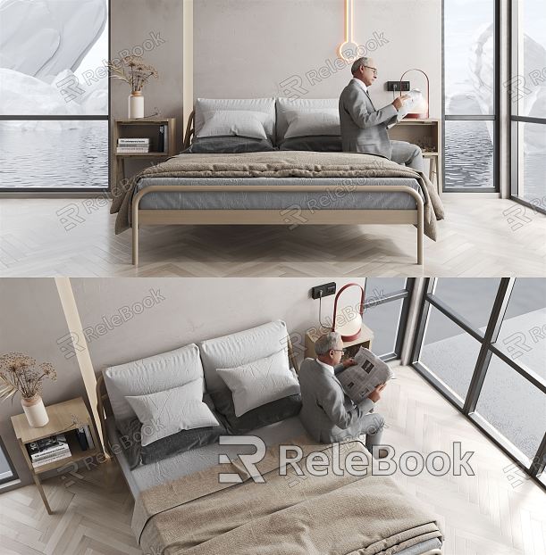 Modern Background Double Bed Solid Wood Double Bed model