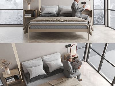 Modern Background Double Bed Solid Wood Double Bed model