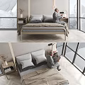 Modern Double Bed Bedroom Interior With Bedside Table Pillows And Window View