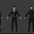 3D Male Character Model In Black Suit With Front Side Back Views 3d model
