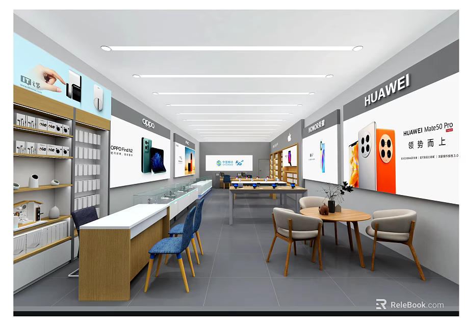 Huawei Digital Store Showcasing Pura70 Series Smartphones With Display Counters And Experience Tables 3d model 