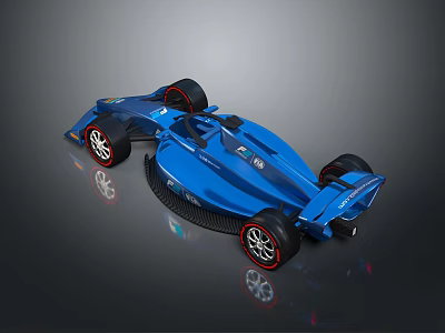 Streamlined Blue Single Seat Race Car With Black Red Rimmed Wheels And Shiny Body 3d model