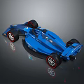 Streamlined Blue Single Seat Race Car With Black Red Rimmed Wheels And Shiny Body
