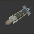 Military Missile With Golden Warhead Gray Body And Metallic Side Fins