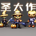 Halloween Battle Themed Collectible Dolls With Pumpkin Head Scarecrow And Weapons