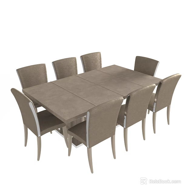 Stylish Rectangular Dining Table Set With Six Upholstered Chairs And Modern Design 3d model