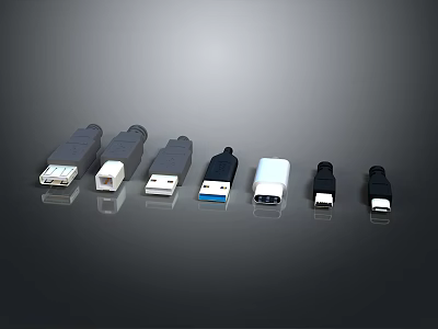 Different Types of Computer Cables Including USB Micro USB and Charging Connectors 3d model