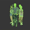 Group of People Standing Together in Casual Outfits on Reflective Black Floor