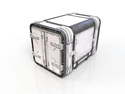 Vintage Metal Storage Trunk With Double Hinged Doors Metal Straps And Weathered Surface 3d model