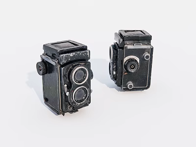 Two Vintage Twin Lens Reflex Cameras Black Classic Digital Camera Bodies On White Background 3d model