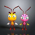 Cute Yellow And Pink Cartoon Ants With Big Eyes And Red Antennae