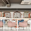 Qui Cafe Milk Tea Shop Net Red Shop Sweet Shop Snack Shop Leisure Table and Chair Catering Chandelier Railing 3d model