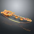 Handcrafted Traditional Wooden String Instrument with Decorative Beads Long Neck and Colorful Gemstone Inlays