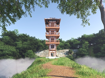 New Chinese Tower Landscape Tower 3d model