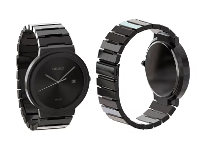 Black Modern Watches With Metal Band Minimalist Design Front And Back View 3d model