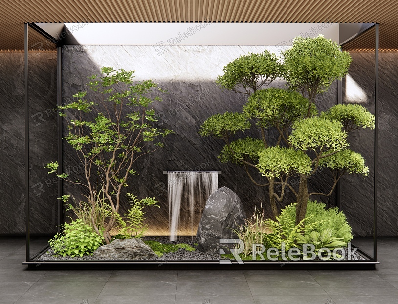 Modern indoor landscape landscaping courtyard plant sketch water drop water feature plant pile bushes model