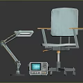 Light Blue Medical Chair With Adjustable Tray Stand And Equipment Unit