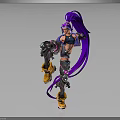 Futuristic Female Character With Purple Long Hair Mechanical Armor And Dynamic Pose