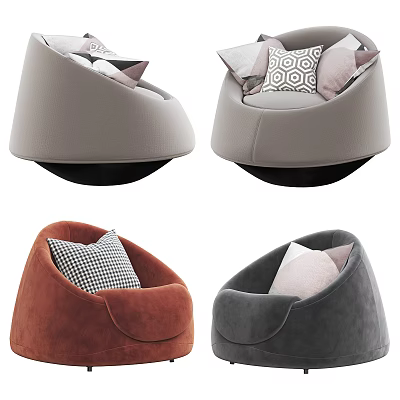 Modern Single Sofa Collection With Round Design And Patterned Decorative Pillows 3d model