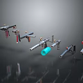Various Spray Guns Weapons With Different Styles Metal Material And Blue Components 3d model