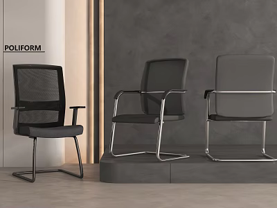 Modern Office Chairs With Mesh Back Upholstered Seats And Armrests In Gray Interior Setting 3d model