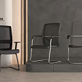 Modern Office Chairs With Mesh Back Upholstered Seats And Armrests In Gray Interior Setting
