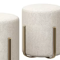 Modern Beige Upholstered Sofa Stools With Round Seats And Golden Metal Legs