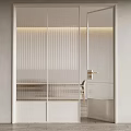 Minimalist Interior With Vertical Striped Glass Partition Table And Chair