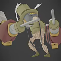 Mechanical Fantasy Creature Character With Top Hat Checkered Pants And Large Blades