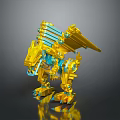 Yellow Blue Mechanical Dragon Toy Constructed With Detailed Building Block Parts