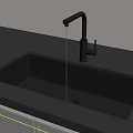 Black Kitchen Sink With Running Water From Black Faucet On Sleek Countertop And White Cabinets