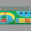 Modern Basketball Gym Interior With Multiple Courts And Colorful Flooring Design