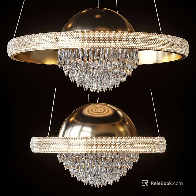 Modern Crystal Chandeliers With Gold Round Frame And Dangling Crystal Pendants 3d model 