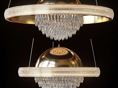 Modern Crystal Chandeliers With Gold Round Frame And Dangling Crystal Pendants 3d model