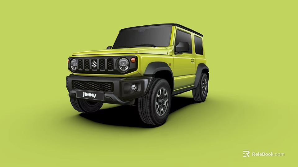 Yellow Suzuki Jimny Compact Off Road Vehicle With Front Grille Headlights And Black Wheels 3d model 