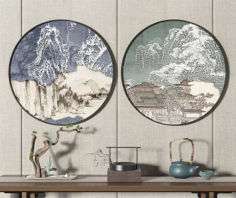 New Chinese Round Frame Painting Abstract Decorative Painting 3d model