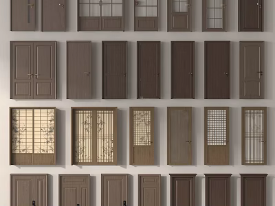 Assorted Wooden Door Designs With Panel Glass And Decorative Patterns 3d model